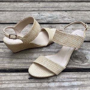 Neiman Marcus Camden Raffia Wedge Sandal
